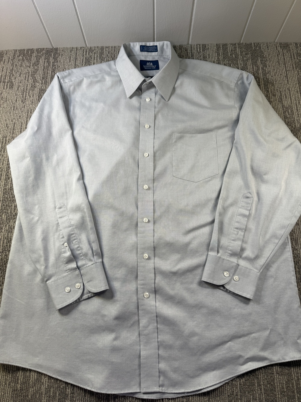 Stafford Dress Shirt Mens 17.5 34/35 Gray Solid Regular Fit Wrinkle Free LS